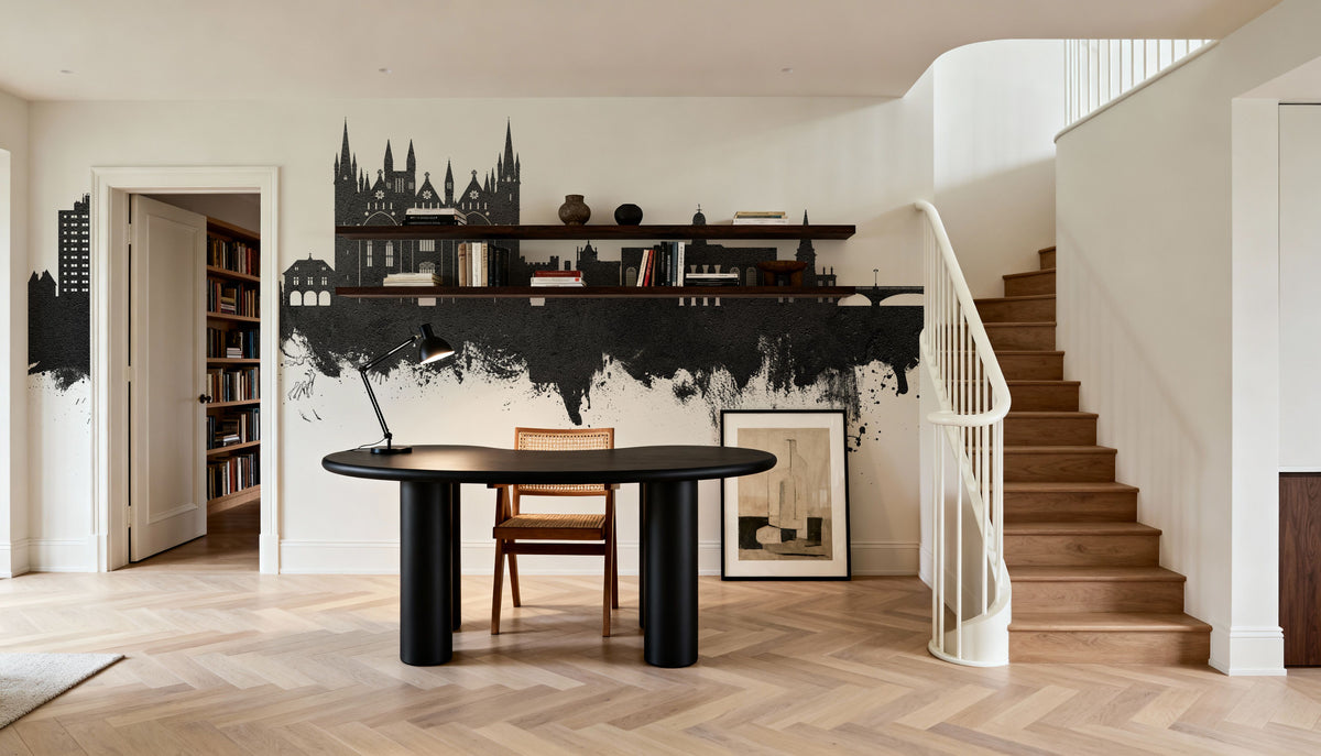 Peterborough England Skyline Black & White Mural Wallpaper - room preview 05