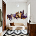Rotterdam the Netherands Skyline Purple & Gold Mural Wallpaper - room preview 05