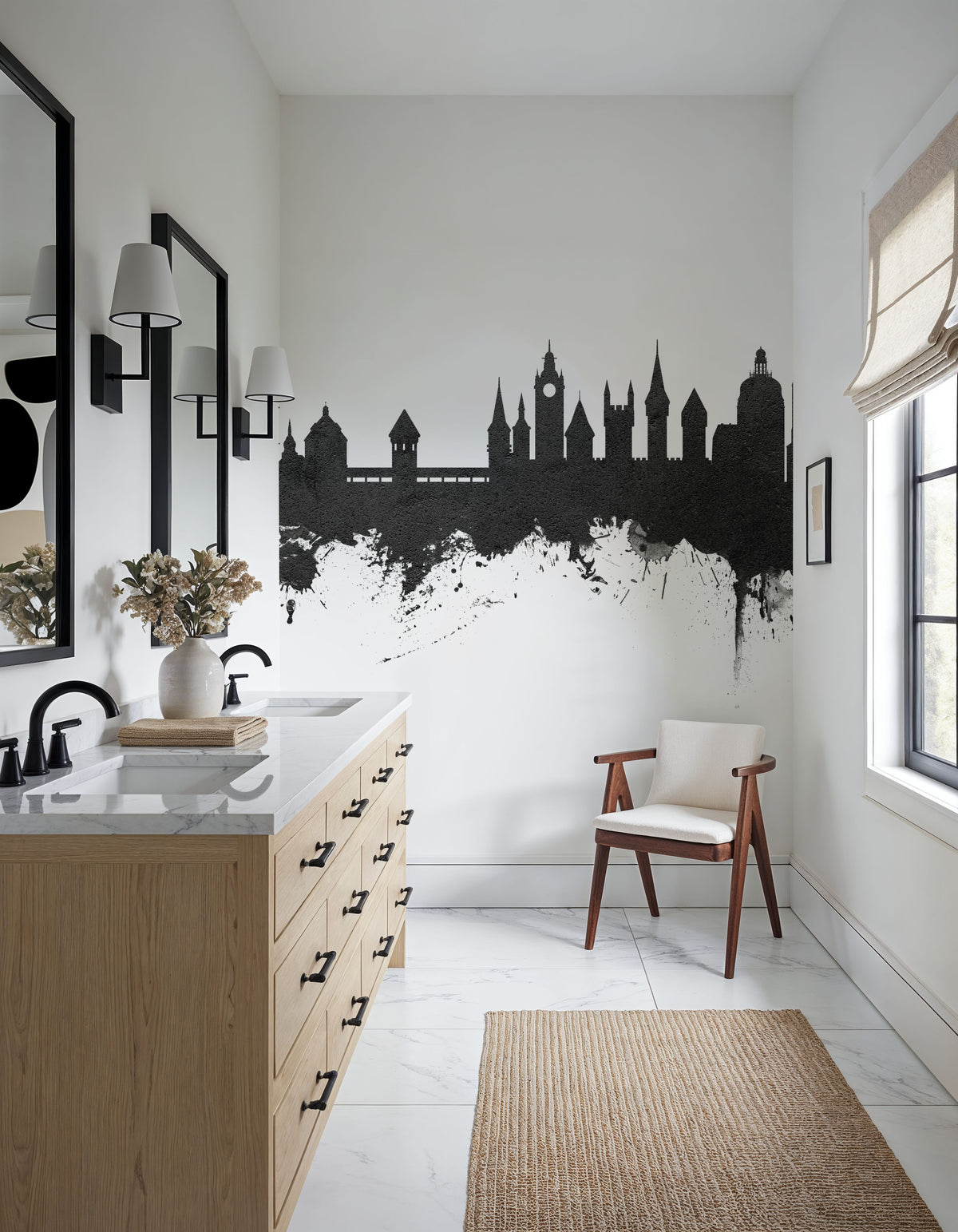 Lucerne Switzerland Luzern Skyline Black & White Mural Wallpaper - room preview 05