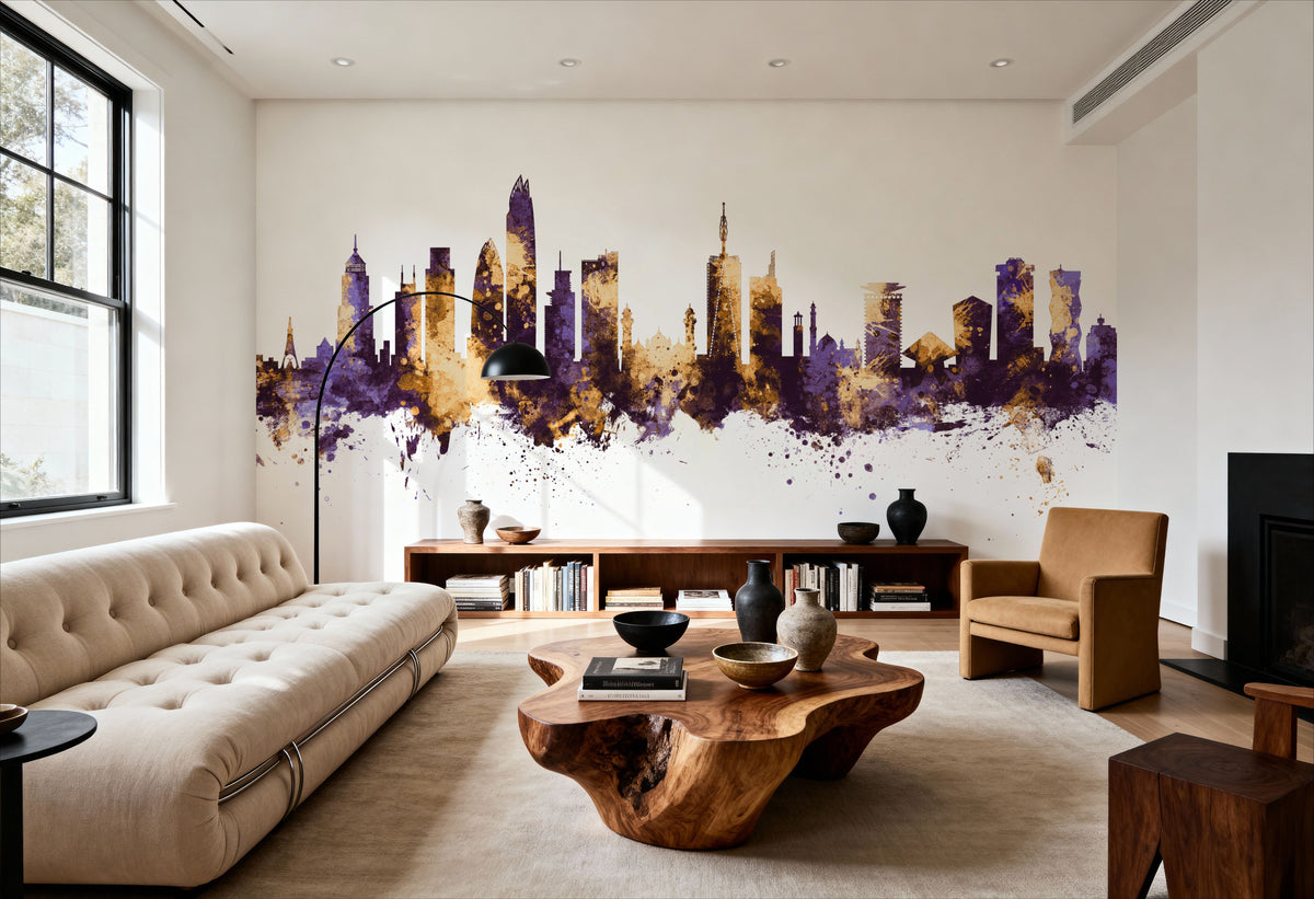 Nairobi Kenya Skyline Purple & Gold Mural Wallpaper - room preview 05