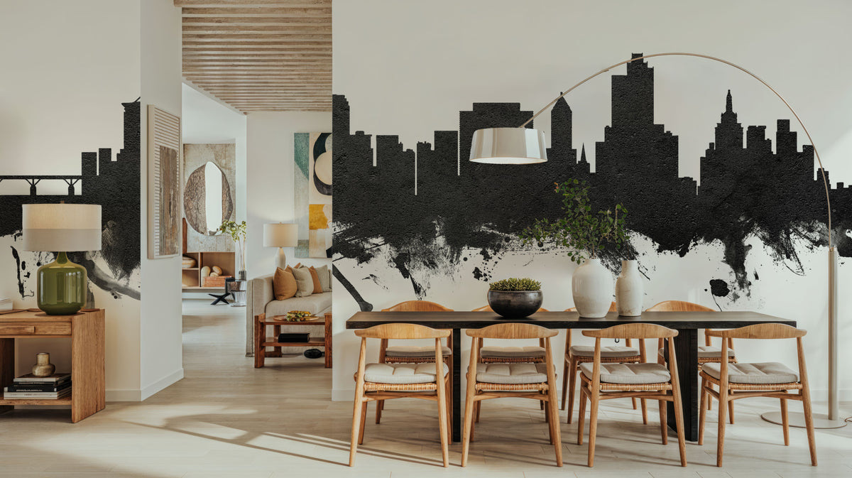 Tulsa Oklahoma Skyline Black & White Mural Wallpaper - room preview 05