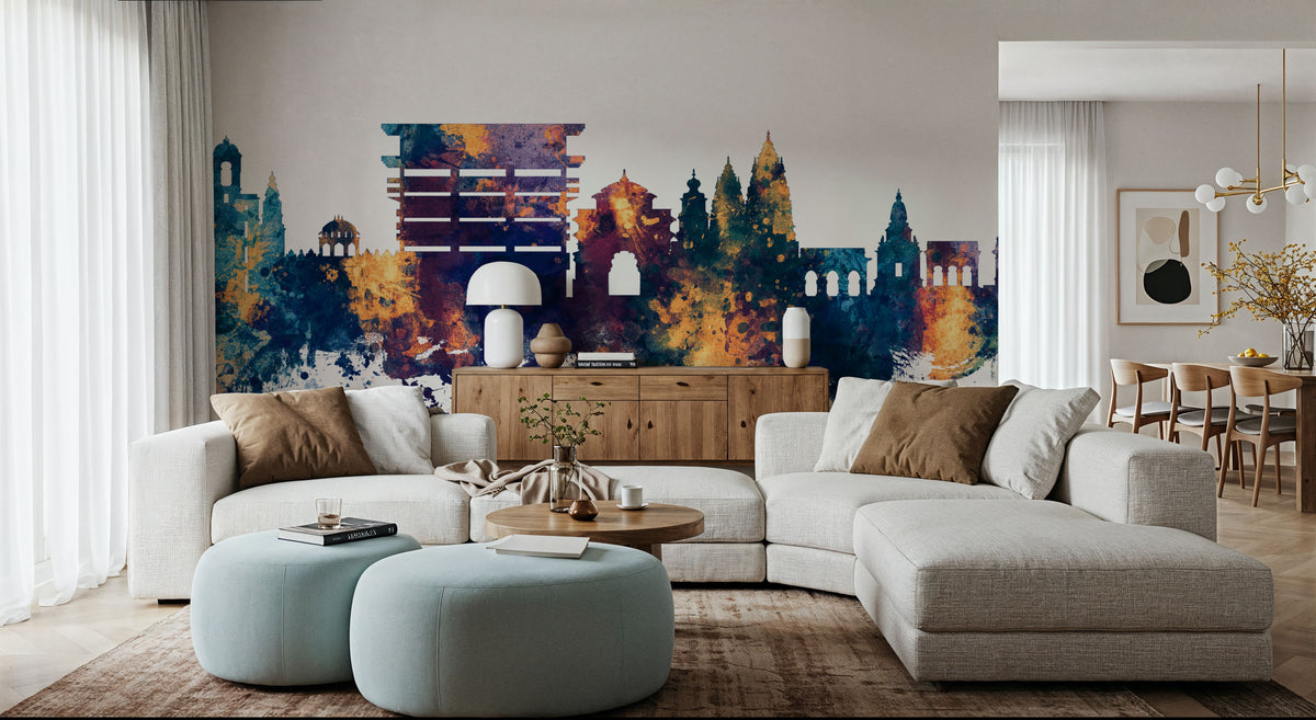 Pandharpur India Skyline Blue & Bronze Mural Wallpaper - room preview 05