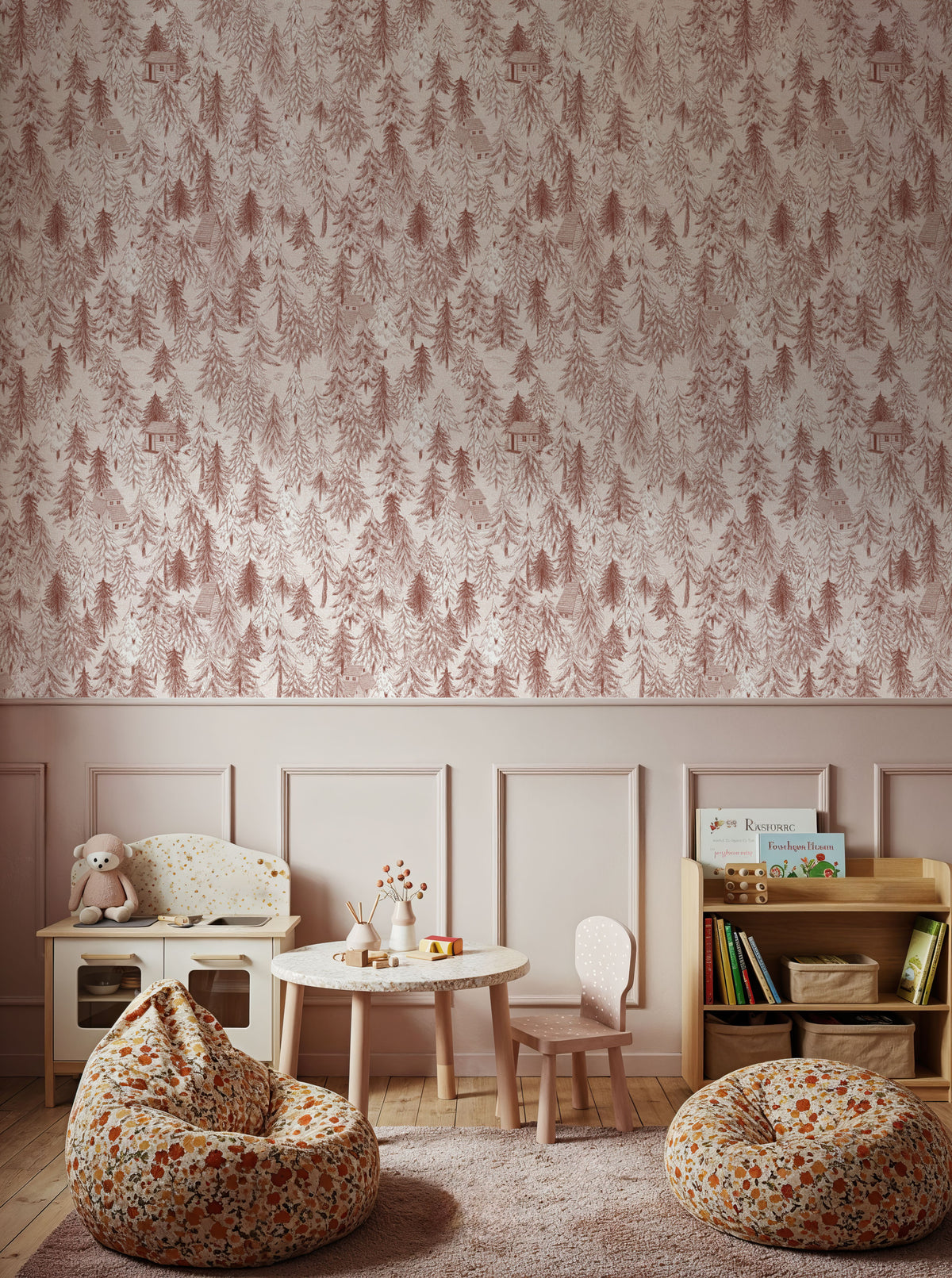 Forest Cabins, Terracotta Mural Wallpaper - room preview 05
