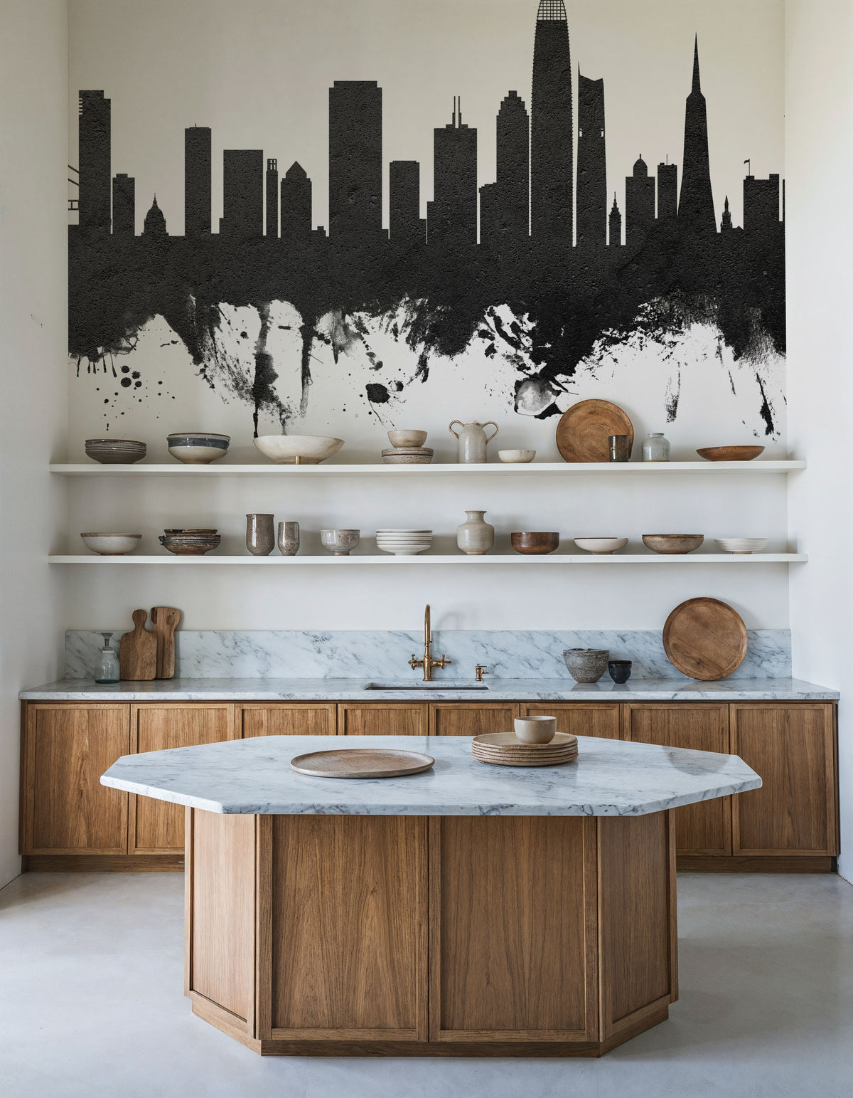 San Francisco Skyline Black & White Mural Wallpaper - room preview 05