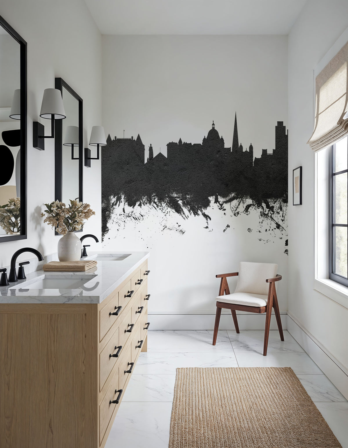 Victoria Canada Skyline Black & White Mural Wallpaper - room preview 05