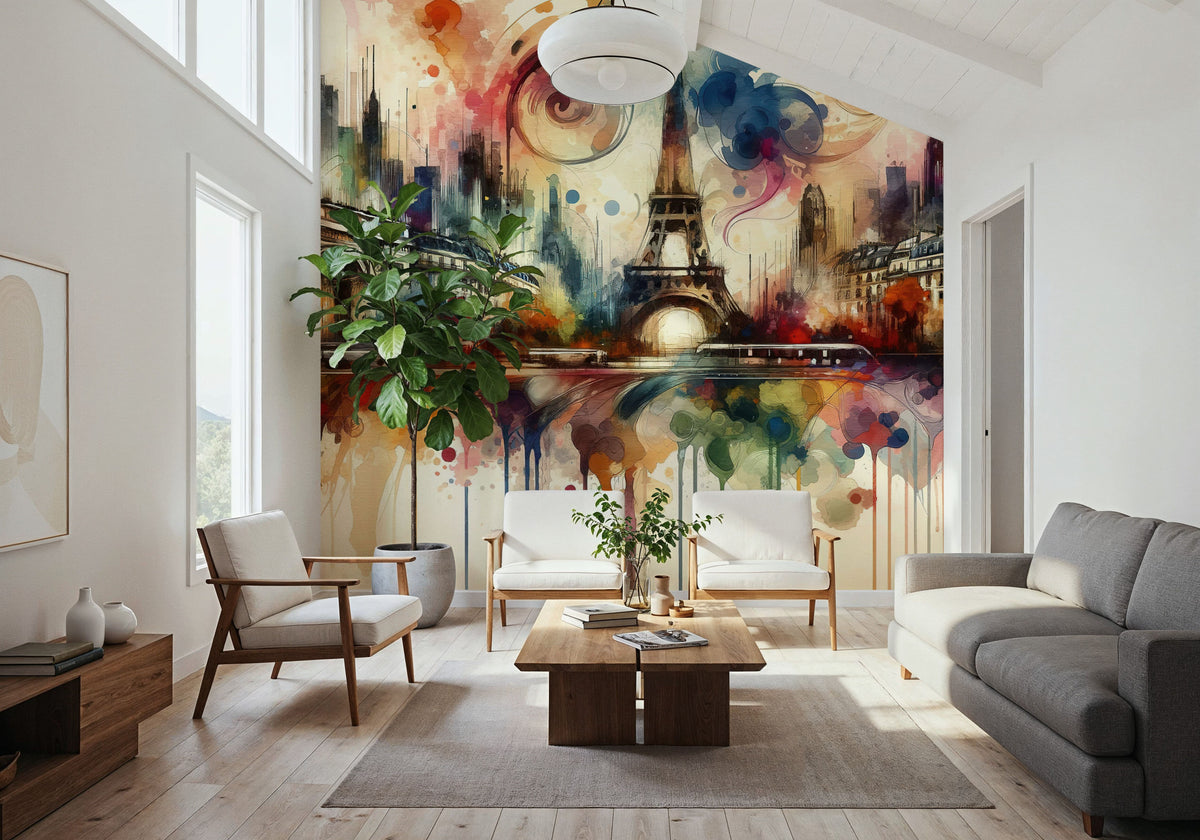Watercolor Skyline Paris I Mural Wallpaper - room preview 05