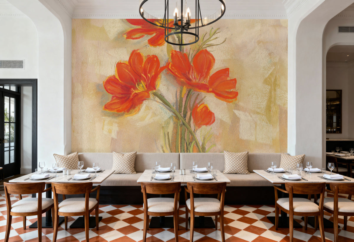 Spicy Orange Cosmos Mural Wallpaper - room preview 05