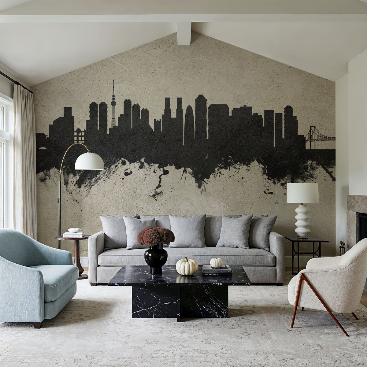 Tokyo Japan Skyline Concrete Mural Wallpaper - room preview 05