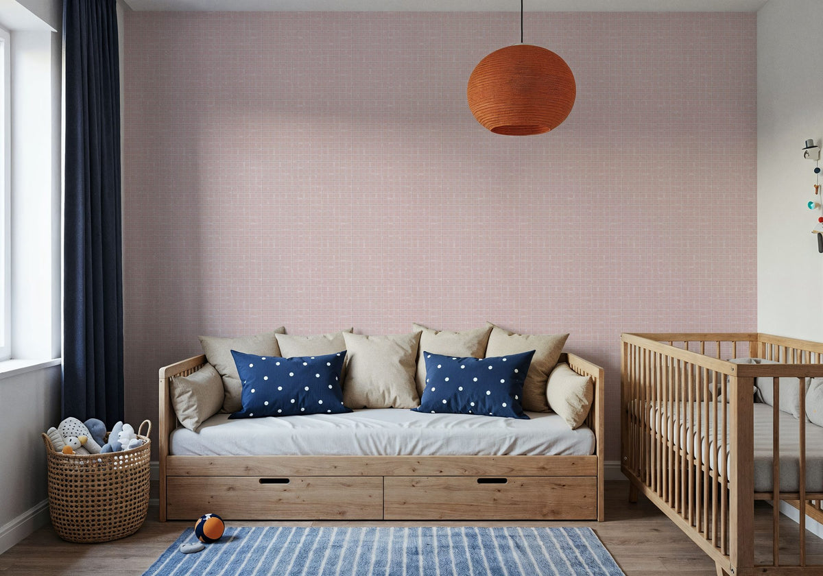 Weathered Checks, Dusty Rose Mural Wallpaper - room preview 05