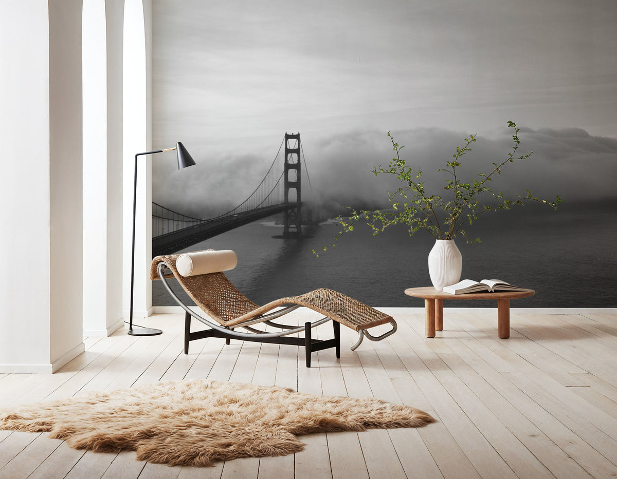 Foggy Bridge Silhouette Mural Wallpaper - room preview 05