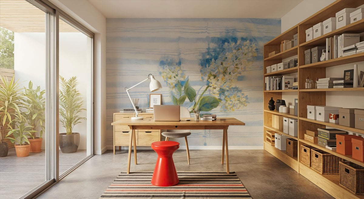 Lilac on Blue Stripe Mural Wallpaper - room preview 05