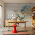 Lilac on Blue Stripe Mural Wallpaper - room preview 05