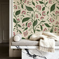 Winter Berries, Cream Mural Wallpaper - room preview 05