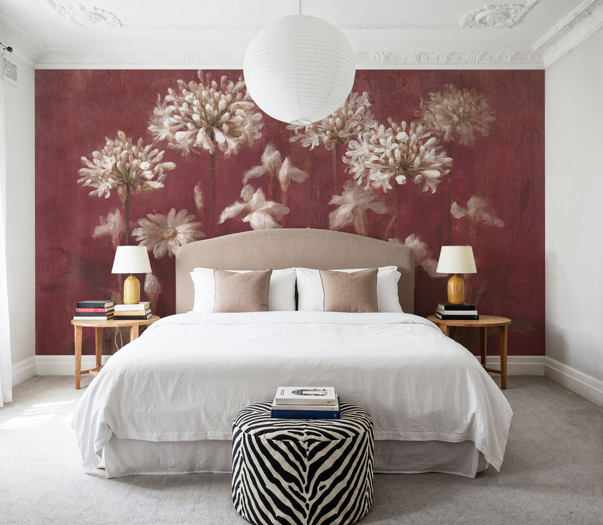 Garden Flowers on Burgundy Mural Wallpaper - room preview 05