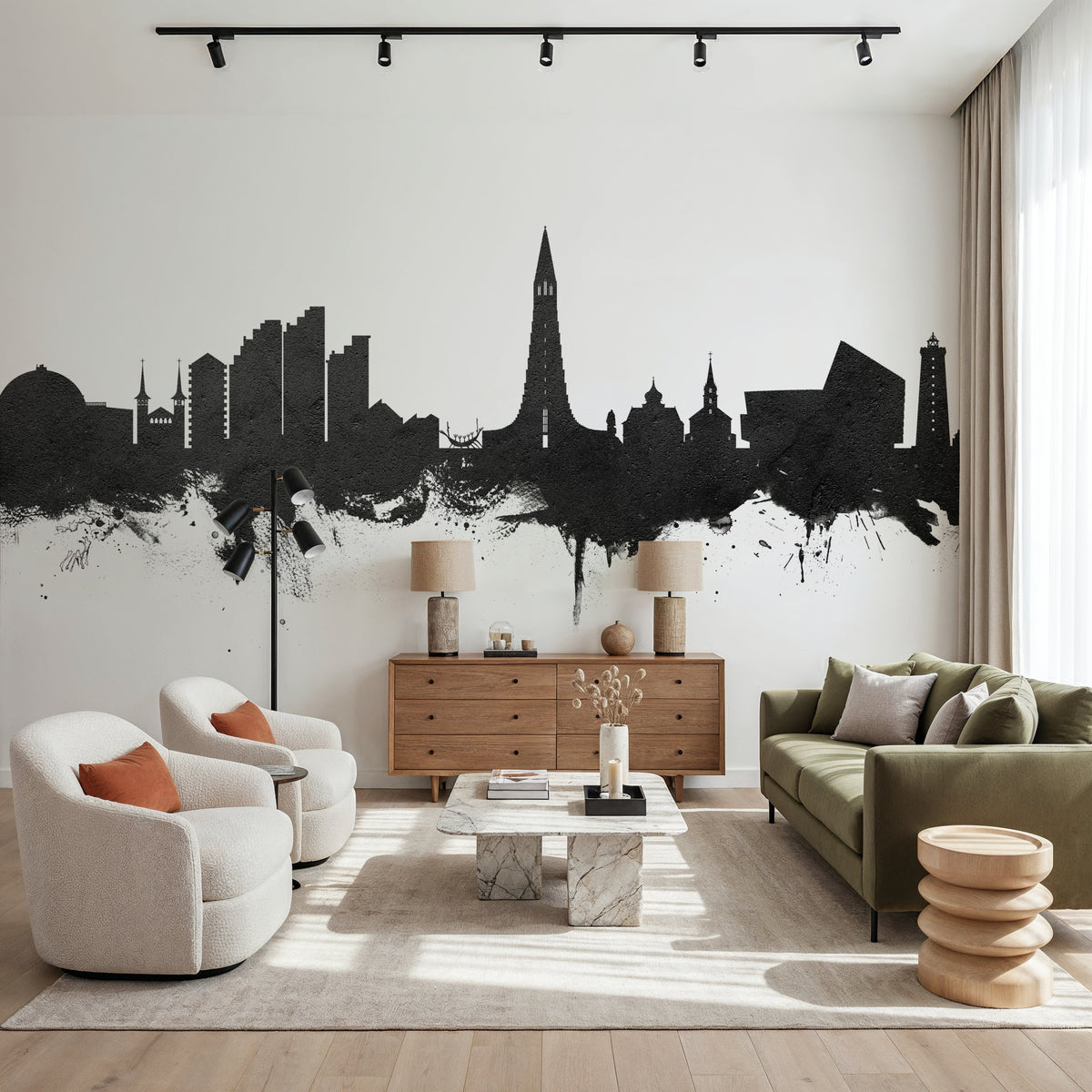 Reykjavík Skyline Black & White Mural Wallpaper - room preview 05