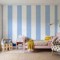 Scalloped Circus Stripes, Baby Blue Mural Wallpaper - room preview 05