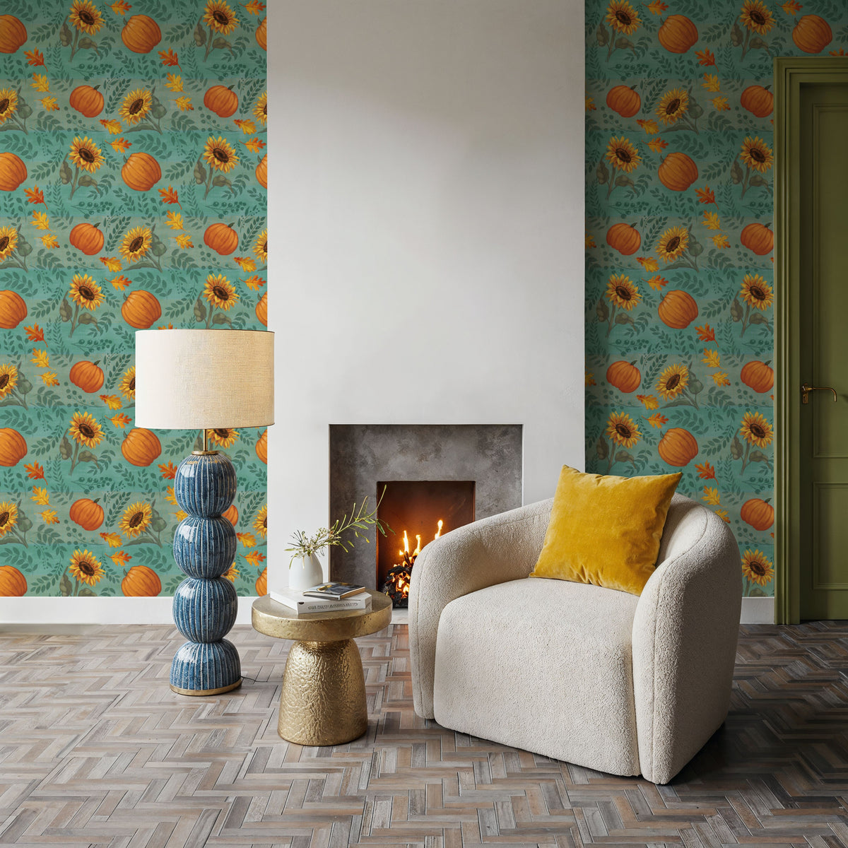 Pumpkin Harvest Blue Mural Wallpaper - room preview 05