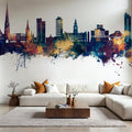 Preston England Skyline Blue & Bronze Mural Wallpaper - room preview 05