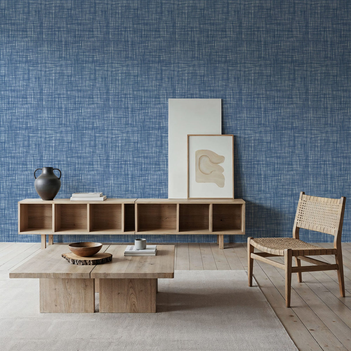 Mottled Linen Effect, Sky Blue Mural Wallpaper - room preview 05