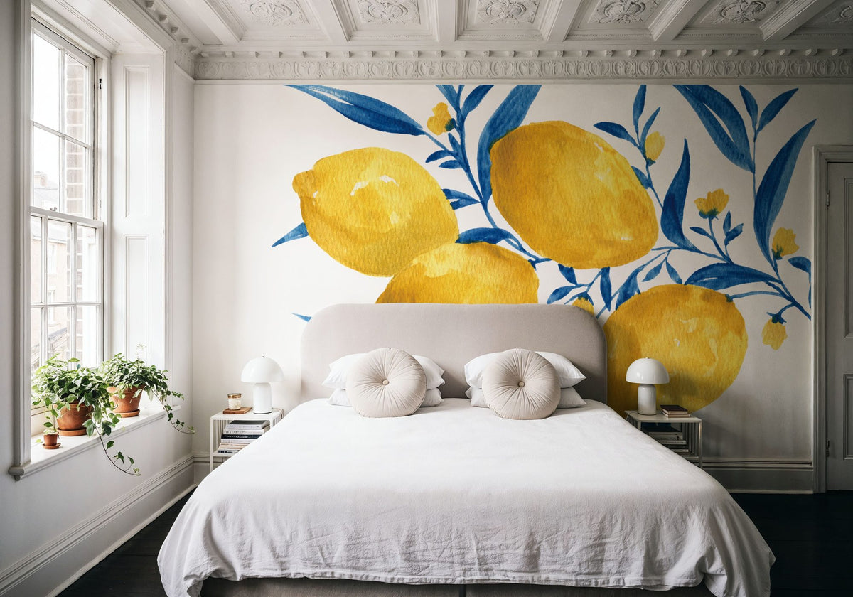 Blue Leaf Lemons I Mural Wallpaper - room preview 05