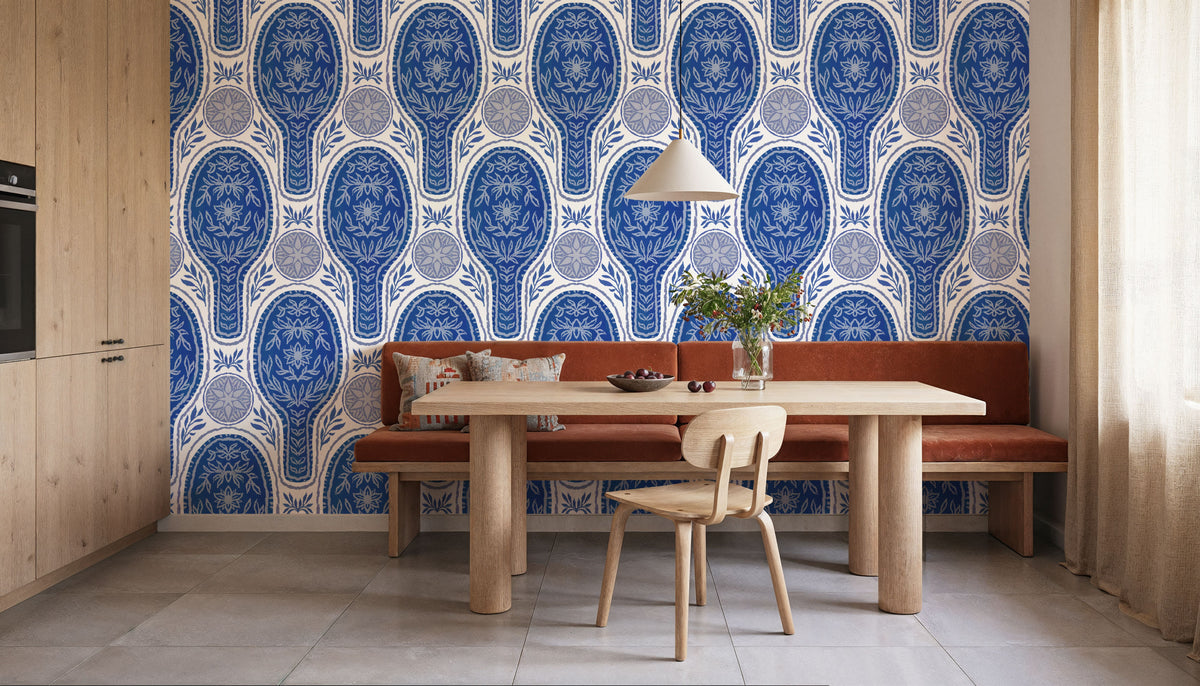 Floral Rackets, Blue Mural Wallpaper - room preview 05
