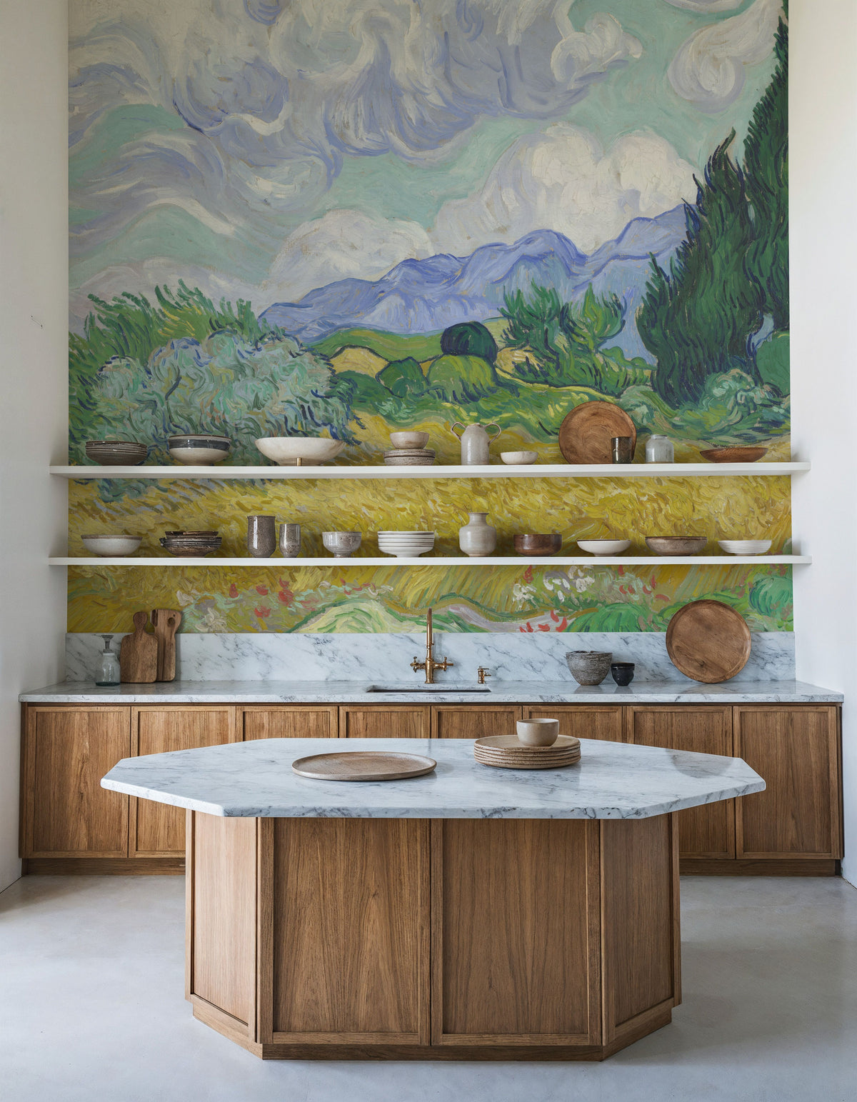 Wheat Field with Cypresses Mural Wallpaper - room preview 05