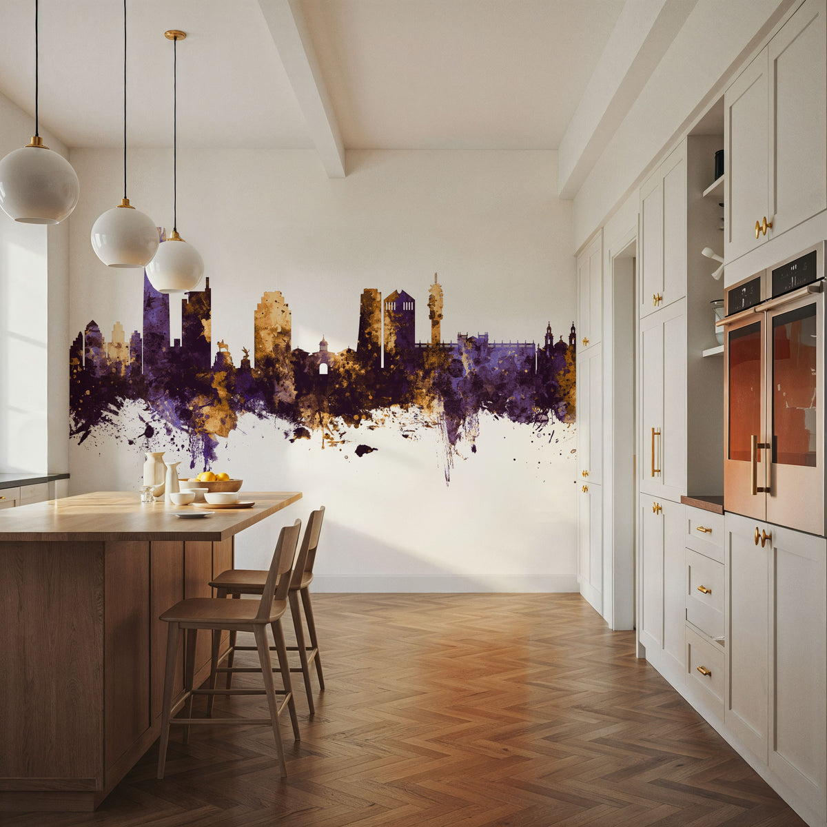 Santiago De Chile Skyline Purple & Gold Mural Wallpaper - room preview 05