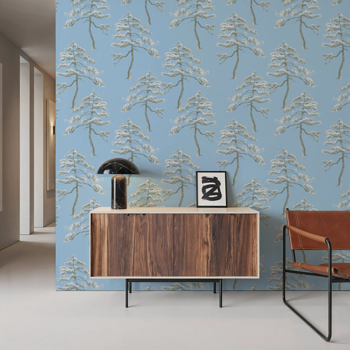 Forest Trees, Ice Blue Mural Wallpaper - room preview 05