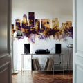 Portland Oregon Skyline Purple & Gold Mural Wallpaper - room preview 05