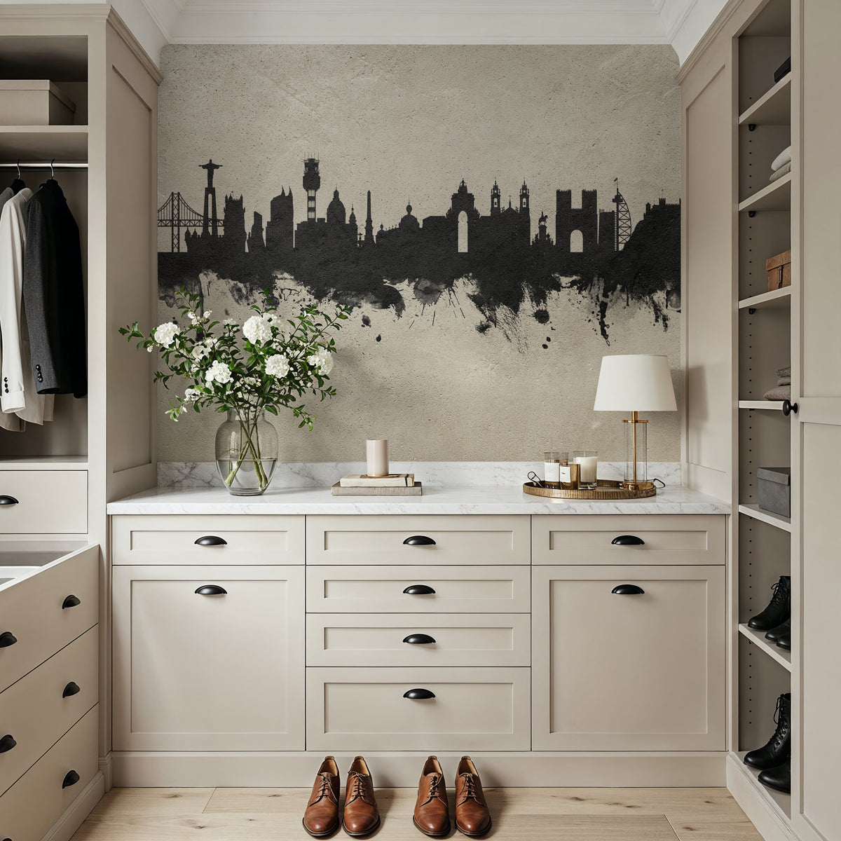 Lisbon Portugal Skyline Concrete Mural Wallpaper - room preview 05
