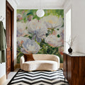 White Impressionistic Peonies Mural Wallpaper - room preview 05
