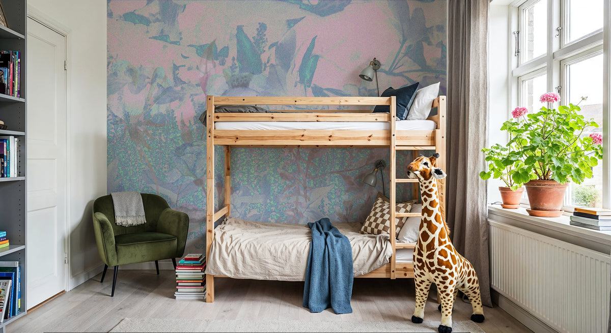Meadow Memories, Washed Periwinkle Mural Wallpaper - room preview 05