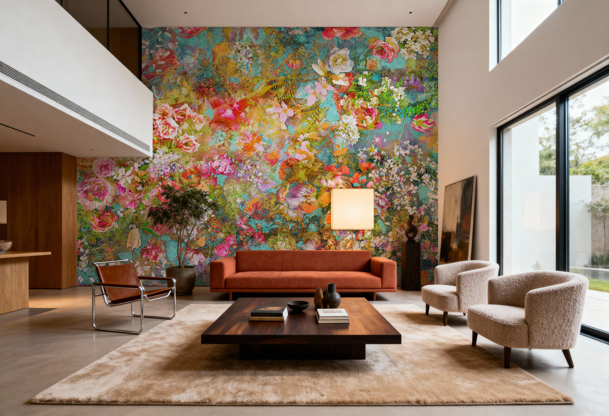 Pastel Floral Fresco Mural Wallpaper - room preview 05