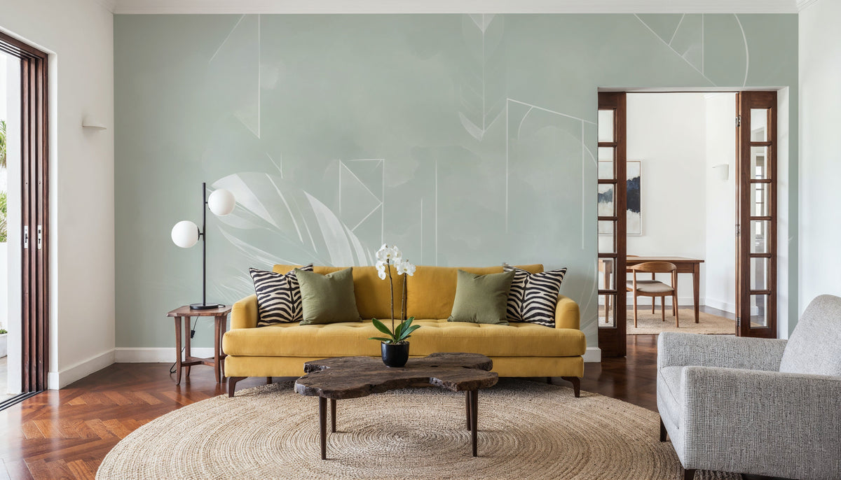 Solid Feather Geometry Green Mural Wallpaper - room preview 05