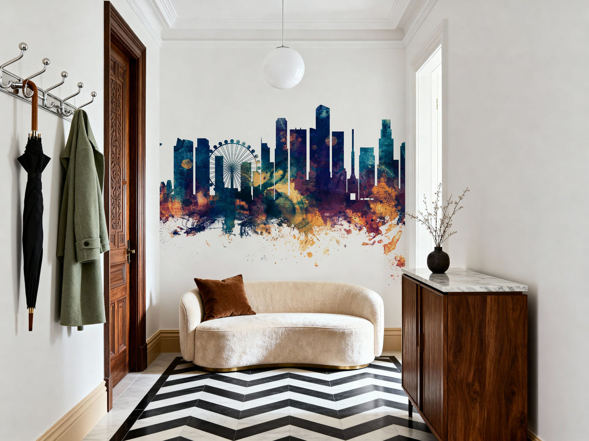 Singapore Skyline Blue & Bronze Mural Wallpaper - room preview 05