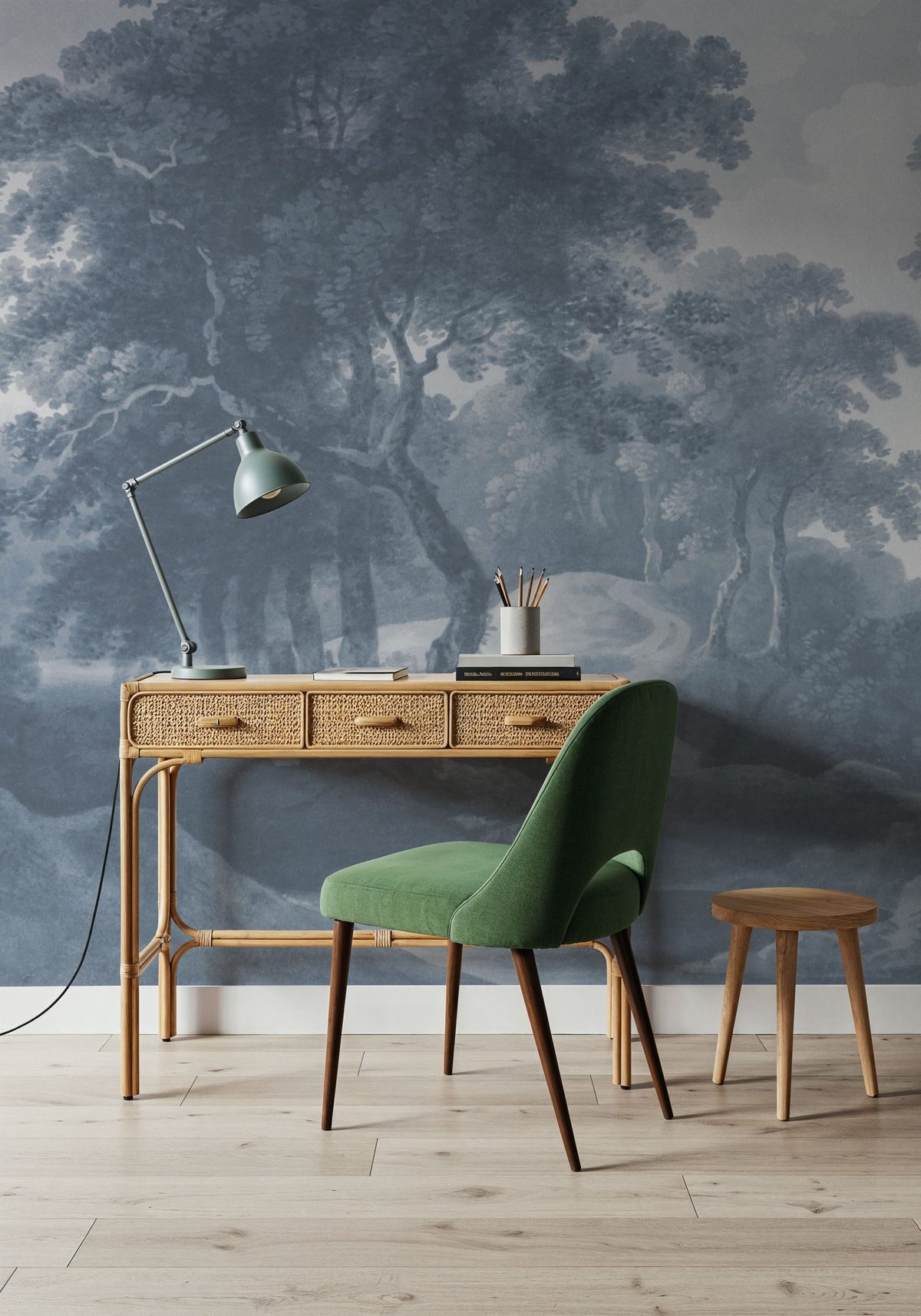 Historic Lands, Washed Blue Mural Wallpaper - room preview 05