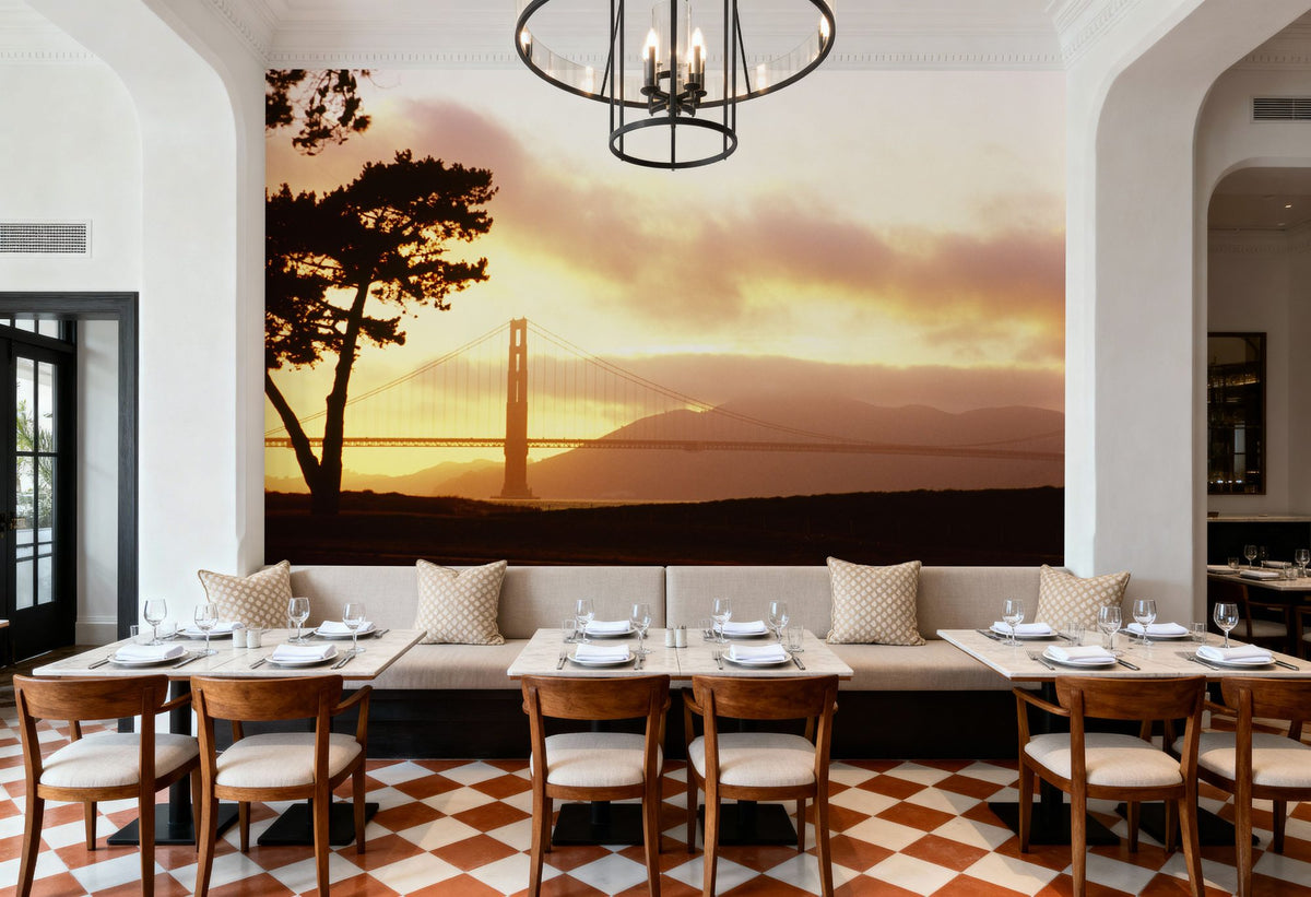 Golden Sunset Bridge Mural Wallpaper - room preview 05