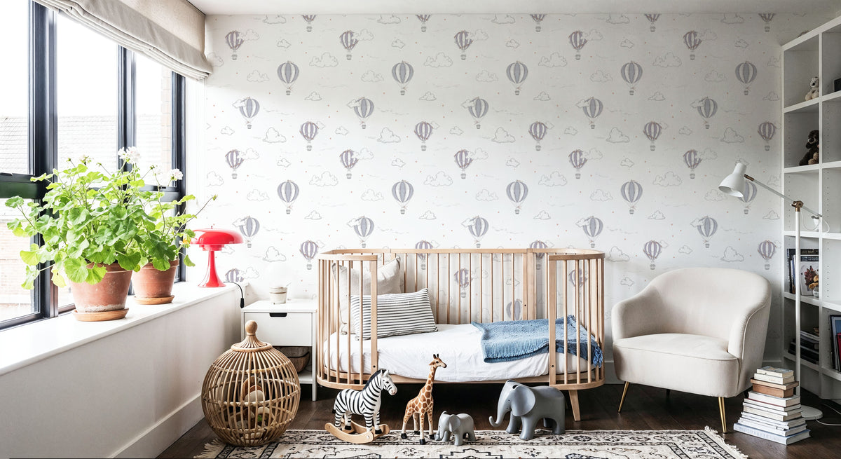 Petite Air Ballons, Lavender Gray Mural Wallpaper - room preview 05
