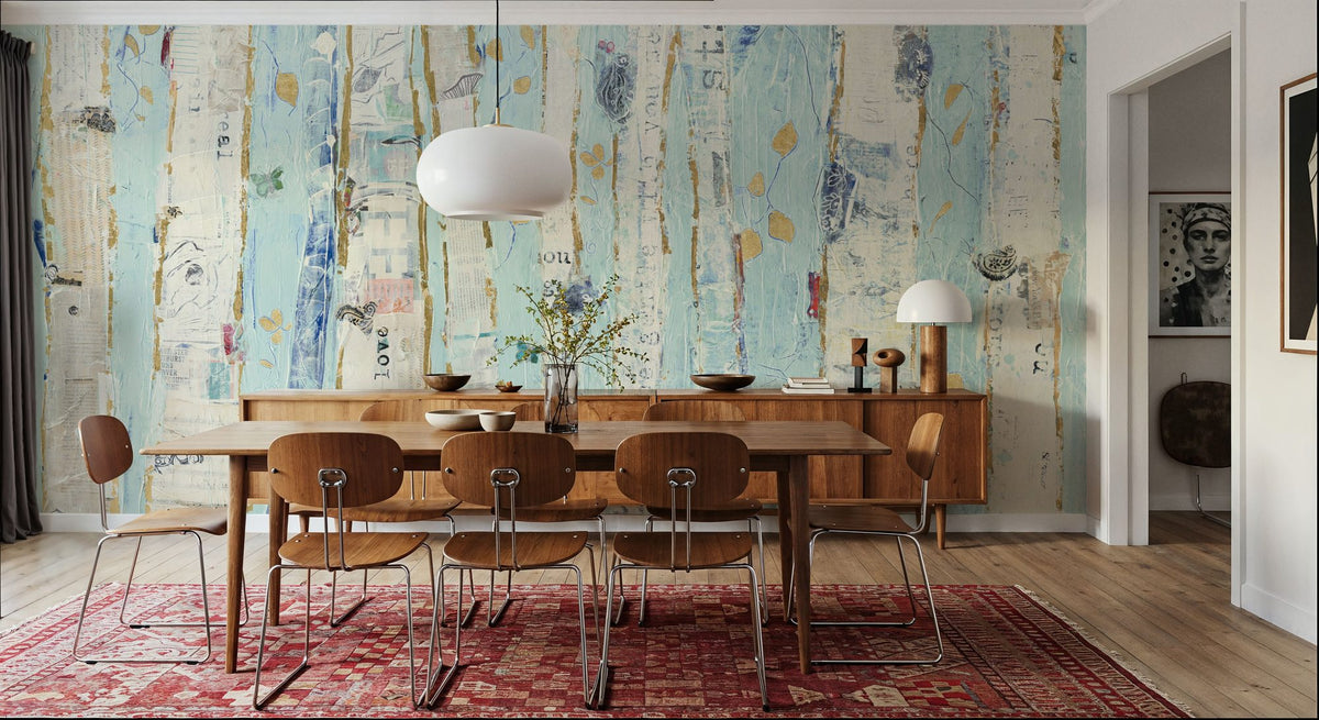 Far From Blue III Gold Leaves Mural Wallpaper - room preview 05