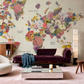 Botanical Floral Map Light Words Mural Wallpaper - room preview 05
