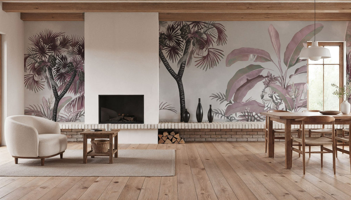 Tropical Forest Strolls Gray Blue Mural Wallpaper - room preview 05