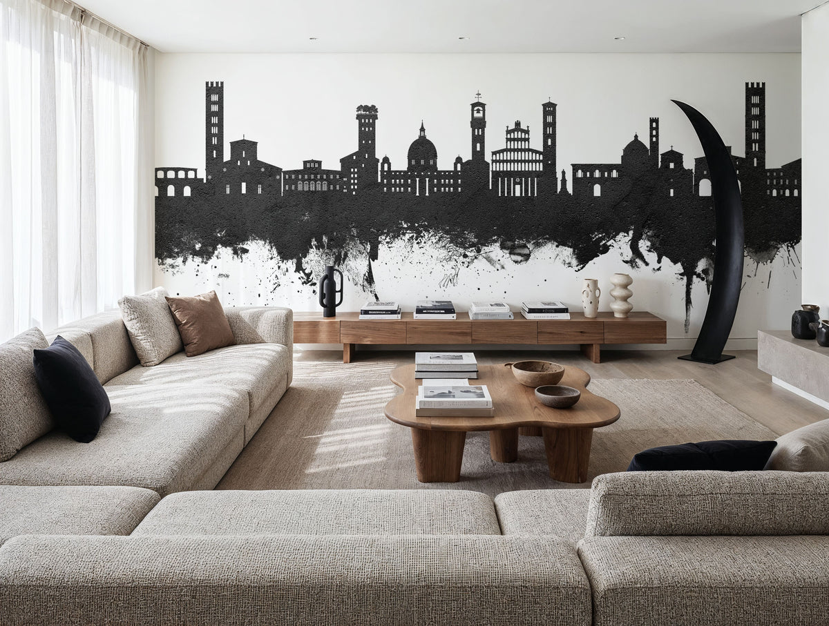 Lucca Italy Skyline Black & White Mural Wallpaper - room preview 05