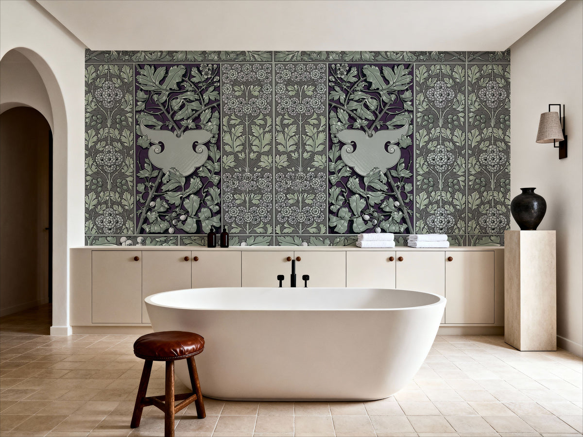 Flowers and Berries Green Mural Wallpaper - room preview 05