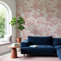 Patinated Linen Toile De Jouy, Rose Mural Wallpaper - room preview 05