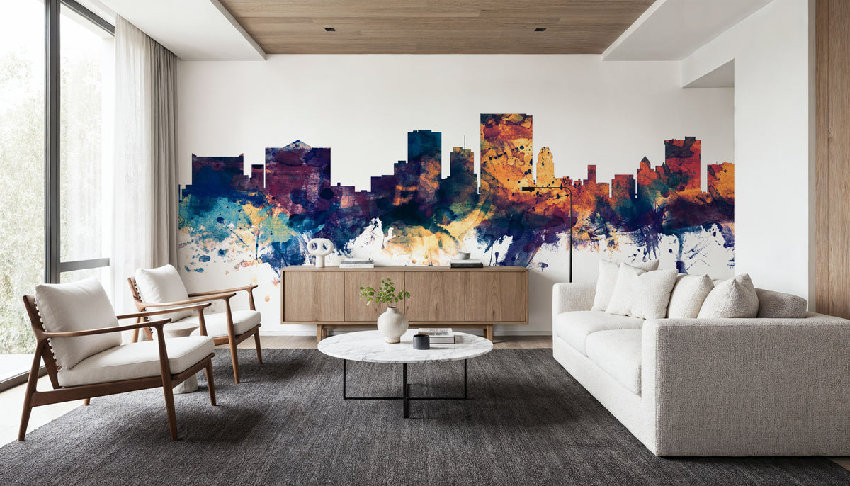 El Paso Texas Skyline Blue & Bronze Mural Wallpaper - room preview 05