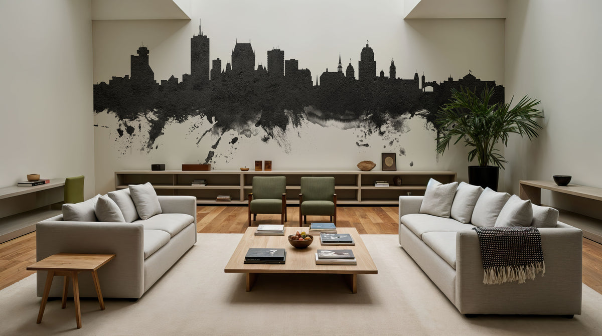 Quebec Canada Skyline Black & White Mural Wallpaper - room preview 05