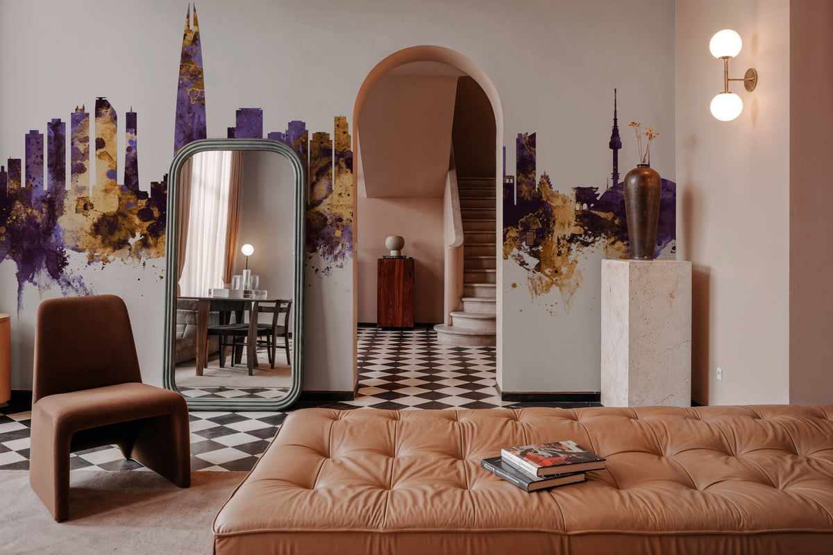 Seoul Skyline Purple & Gold Mural Wallpaper - room preview 05