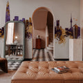Seoul Skyline Purple & Gold Mural Wallpaper - room preview 05