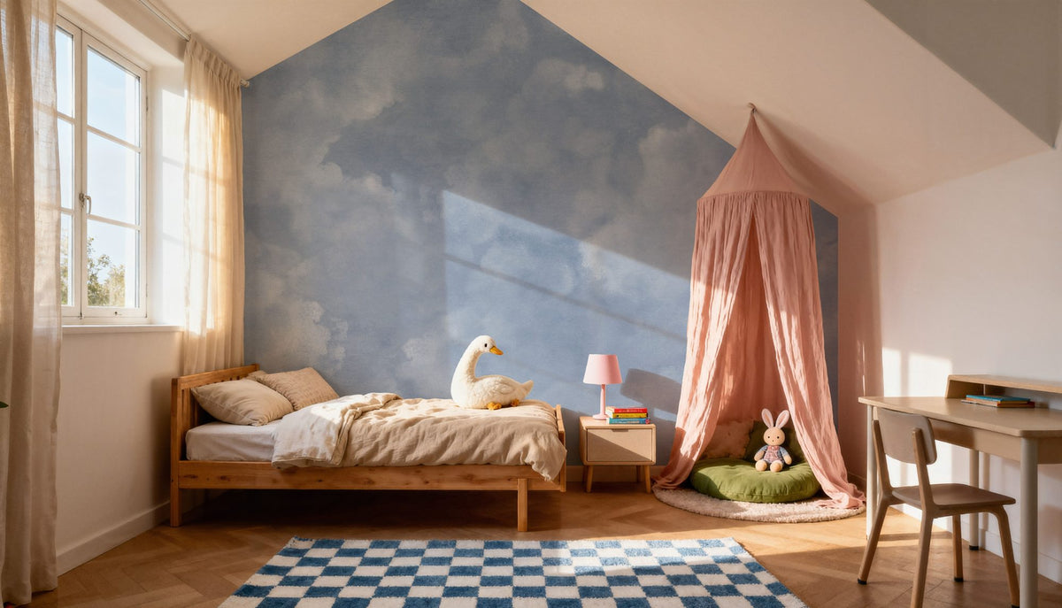 Painted Dreamy Clouds, Blues Mural Wallpaper - room preview 05