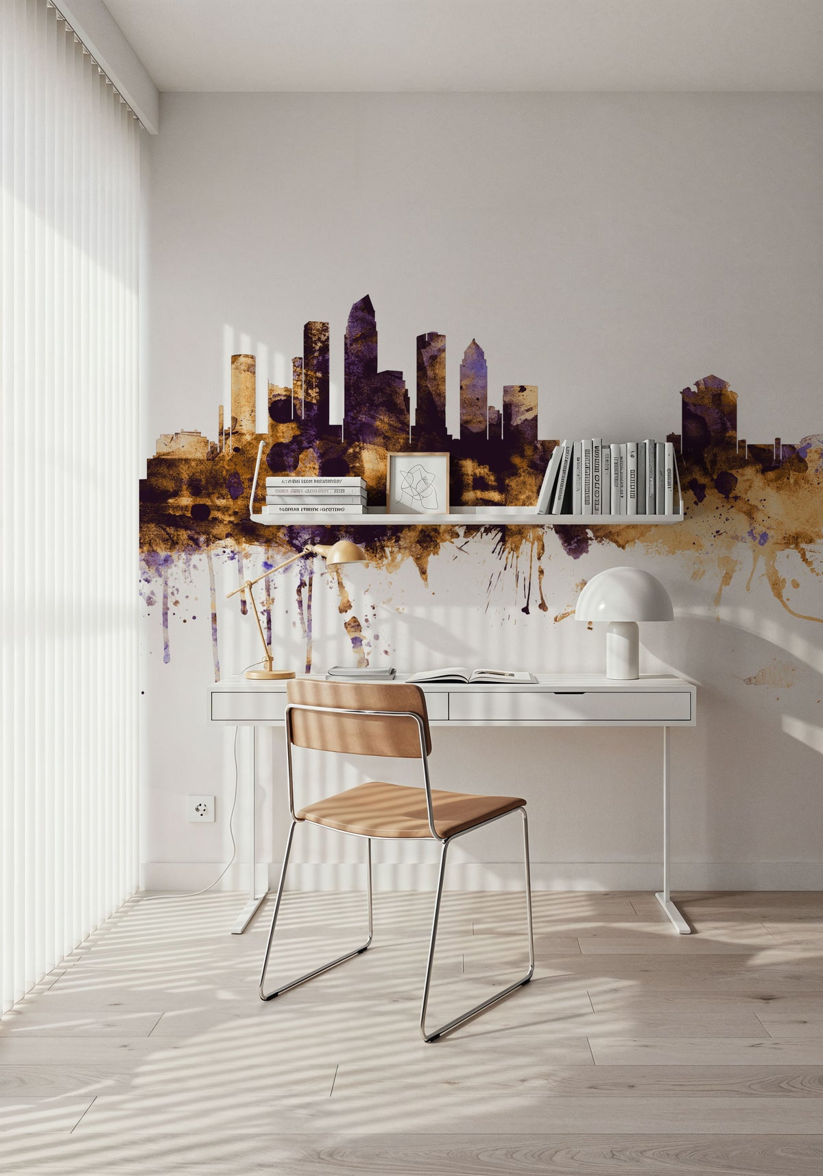 Tampa Florida Skyline Purple & Gold Mural Wallpaper - room preview 05
